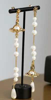 Vivienne Westwood Earrings Long Orbs Gld Tone • $56