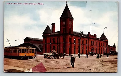 Minneapolis Minnesota MN Union Station Streetcar Horse Divided Back Postcard • $7