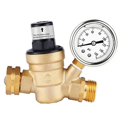 Water Pressure Regulator For RV Lead-free Brass Adjustable Reducer Gauge 3/4   • $19.50