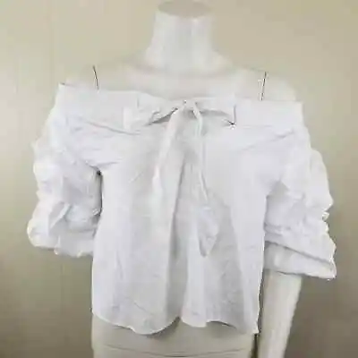 $21.60 • Buy Zara Basic M White Balloon Ruffle Sleeve Blouse Off The Shoulder Keyhole Bow