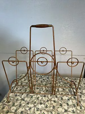 Vtg Mid Century Modern Atomic Wood Handle Magazine Record Vinyls Rack Stand • $39.99