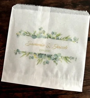 Personalised Wedding/Baby Shower Sweet/cake Bags. Eucalyptus/Botanical Design • £12.79