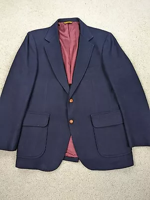 VINTAGE Sport Coat Mens 38R Navy Blue Blazer Suit Jacket Wool Union Made In USA • $29.94