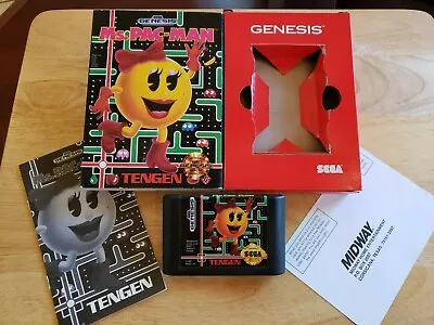 Sega Genesis (CIB) - Ms. Pac-Man - (GOOD) Tengen Complete - Game Manual & Box • $7.95