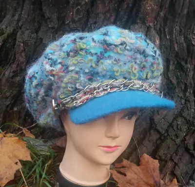 Womens Felted Cap With Visor.oversized Cap.warm Winter Hat.beret HatChristmas Gi • $168.26
