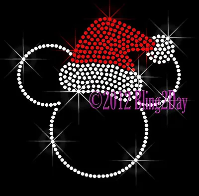 Mickey Christmas Santa Hat Rhinestone Iron On Transfer Fix Bling Mouse Minnie • $6.95