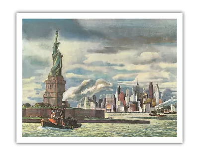 Statue Of Liberty - Vintage United Air Lines Travel Poster - Millard Sheets 1958 • $12.98