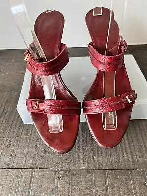 Gucci Authentic Women Shoes Leather Burgandy Open Toe 4inch Size 8.5B • $192