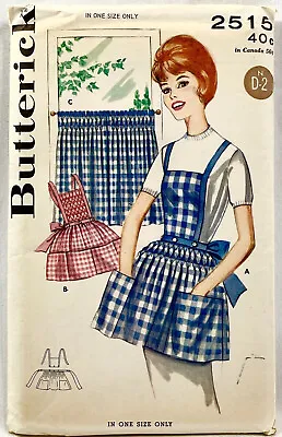 1960s Butterick Sewing Pattern 2515 Womens Full Apron 2 Styles+Curtains OS 11254 • $20