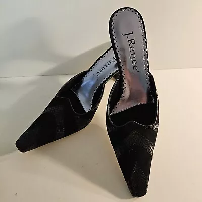 J Renee Archer Black Size 7.5 Black Leather Mule Heels 2.5 Inch Heel NEW • $29.95