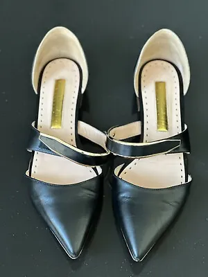 £75 • Buy Rupert Sanderson Back Leather Flat D’Orsay Pointy Shoes With Strap Size 39 UK 6