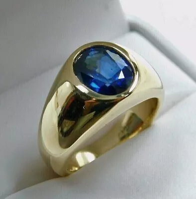 Lab Created Blue Sapphire 2Ct Oval-Cut Men's Wedding Ring 14K Yellow Gold Plated • $169.99