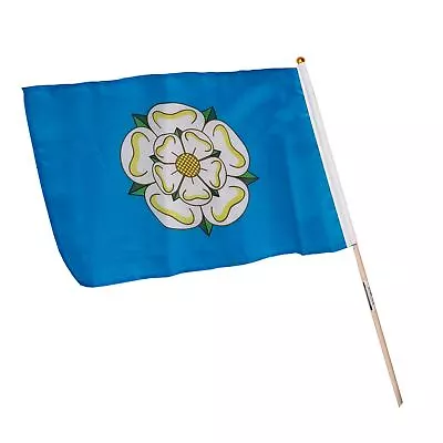 Celebrate Yorkshire Rose Fabric Flag 12 X 18  Blue White Handle Waving • £2.49