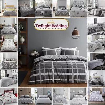 £16.99 • Buy Grey Duvet Cover Set Double King Size Quilt Reversible Bedding With Pillowcase