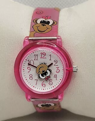 Kids Lucky By Dingbats Pink Plastic Monkey Face Second Hand Analog Watch H4 • $5.99