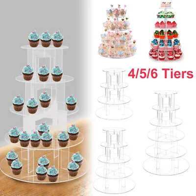 6Tier Round Cupcake Cake Stand Acrylic Display Holder Dessert Rack Party Wedding • £13.61