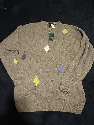 VTG Alexander Julian Colours Hand Knit Sweater XL Harlequin Silk Cotton 90s NWT • $38