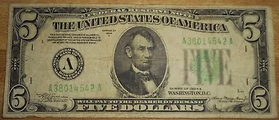 1934 A $5 Federal Reserve Note Estate Sale FREE SHIP • $15
