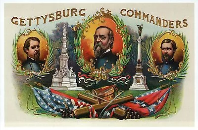 Gettysburg Commanders Civil War Meade Etc. Cigar Box Image -- Modern Postcard • $2.99