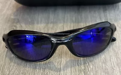 RARE OAKLEY XS FIVES SUNGLASSES Polished Black Silver Icons Blue Iridium Lenses • $59.99