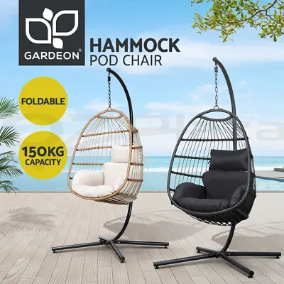 Gardeon Outdoor Egg Swing Chair With Stand Cushion Patio Hanging Chair Wicker • $229.95