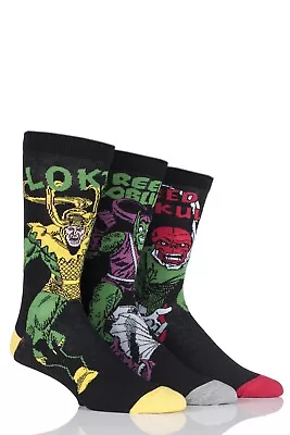 SOCKSHOP Marvel Villains Men's Green Goblin Red Skull & Loki Socks- 3 Pair Pack • £8.99