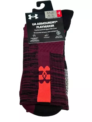 Under Armour  Armourdry  Playmaker Maroon-Black Crew Socks Mens Size 8.5-13 • $14.96