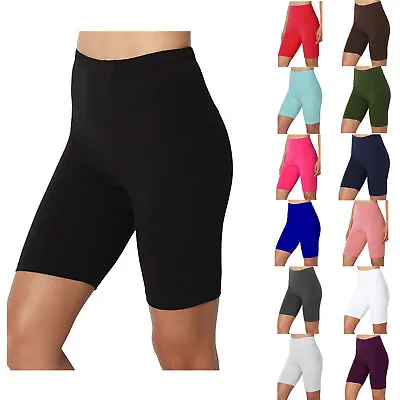 $6.99 • Buy Women Solid Yoga Bike Shorts Longer Length Premium Stretch S-3XL Plus Size Pants