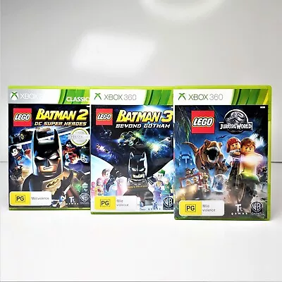 3x XBOX 360 Kids Lego Games - Batman 2 & 3 & Jurassic World Complete With Manual • $24.95