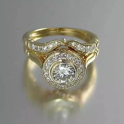 Fashion Wedding Rings Set Gold Filled Round Cut Cubic Zirconia Ring Size 6-10 • $7.29