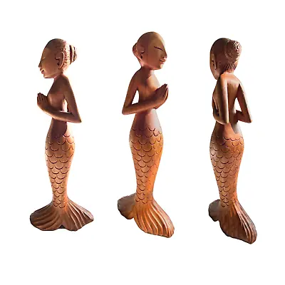 Yoga Mermaid Statue Mountain Pose Asana Tadasana Bali Wood Carving Sculpture Art • $65.88