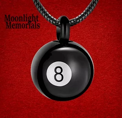 New Pool Billiards 8 Ball Urn Cremation Ashes Memorial Necklace • $14.95