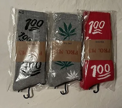 Lot Bundle 3 Adult   Pro. M3  Marijuana Weed Green Red Pot Socks 100 One Size • $18