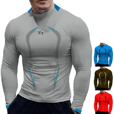 £5.99 • Buy Men Compression Armour Base Layer Top Long Sleeve Thermal Gym Sports Shirts Tee^