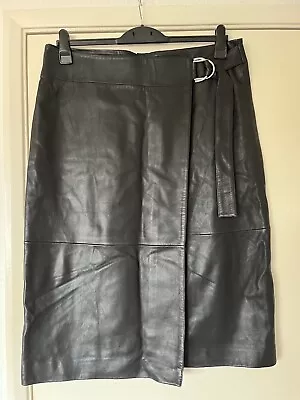 BNWOT M&S Autograph Black Buttersoft Leather Wrapover Skirt Size 18 RRP £199 • £99