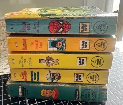Lot Of 5 Whitman Superhero Big Little Books 60's/70's Spidey Ff Batman Aquama • $40