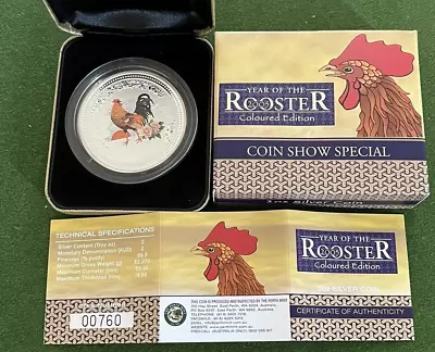 2005 Year Of Rooster 2oz Silver Proof Coin Show Special- Coloured Edition • $179.99