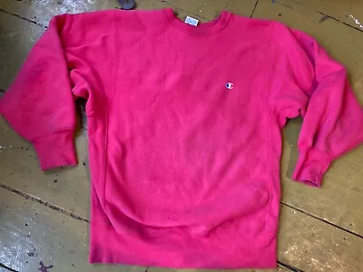 Vintage 90s Champion Reverse Weave Hot Pink Pullover Sweatshirt Made In USA VTG • $38