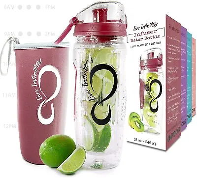 Live Infinitely 32 Oz. Fruit Infuser Water Bottles With Time Marker Insulation • $16.49