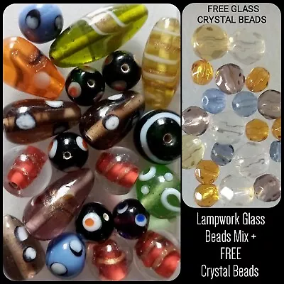 Jewellery Making Bundle Lampwork Glass Beads Mix +FREE Czech Glass Crystal Beads • £2.99