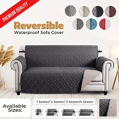 Waterproof Sofa Slip Covers Reversible Quilted Couch Cover Pet Protector Throw • £12.99