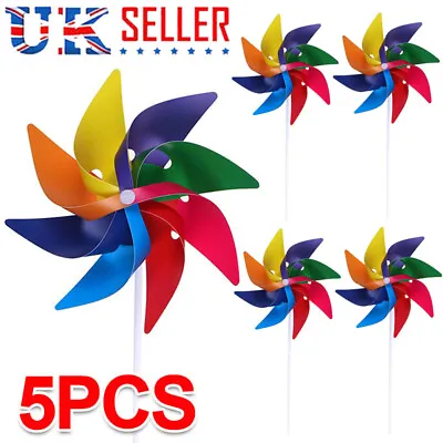 5X Wind Spinner Garden Ornament Stake Multicoloured Windmill Pinwheel Decoration • £3.99