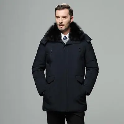 Mens Down Jacket Detachable Hooded Casual Fur Collar Full Zip Loose Thicken 2024 • $80.75