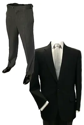 £119 • Buy Masonic Black 2 Piece Suit Herringbone Funeral Wool Jacket + Pinstripe Trousers