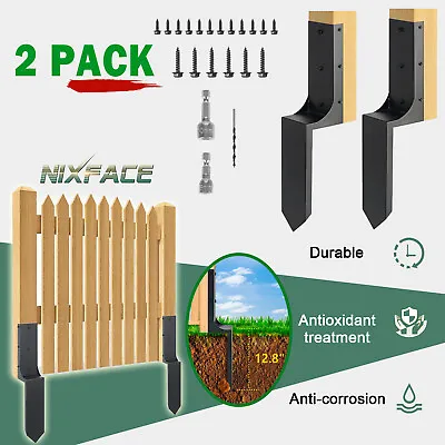2 Pack Steel Fence Post Repair Stakes For Repairing Damaged Fence Anchor BLACK • $50.99