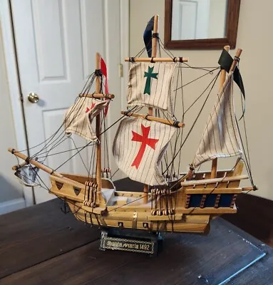 Vintage Wooden Sailboat SANTA MARIA 1492 Ship Model Wood Sailing Boat Large  • $42.99