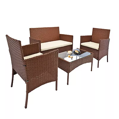 Patio Furniture Set 4 Piece Outdoor Rattan Chair Conversation Loveseat  Backyard • $159