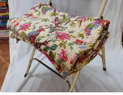 £35.99 • Buy Birds Print Kantha Quilt Cotton Indian Bedspread Handmade Bedding Blanket Throw