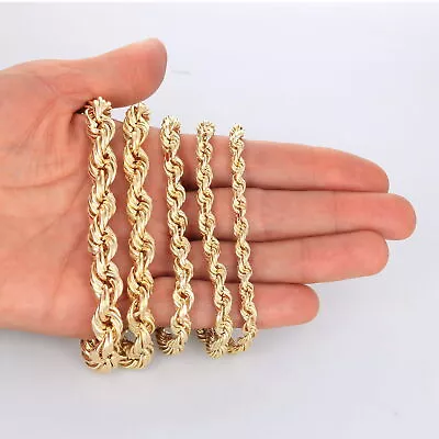 10K Yellow Gold Rope Diamond Cut 6mm-10mm Chain Necklace Bracelet 8 - 30  Hollow • $247.99