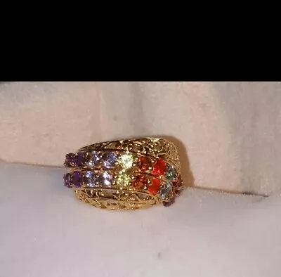 $145 • Buy Chuck Clemency NYCII Yellow Gold/Sterling Silver Exotic Rainbow Gemstone Ring 